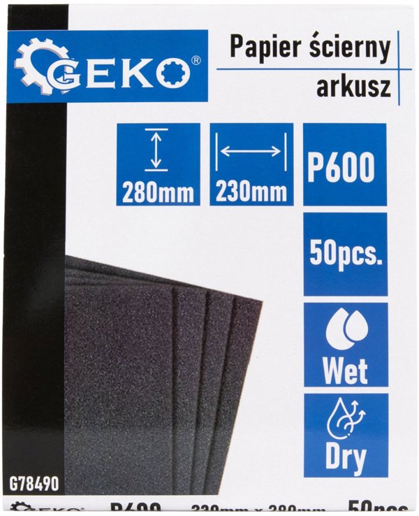 Geko Papier scierny wodny – arkusz 230x280mm P600 (50/1000)