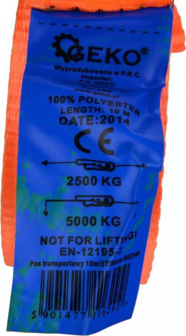 Ιμάντας Μεταφοράς Geko G02349, 10m x 50mm, Αντοχή 5T, Με Καστάνια