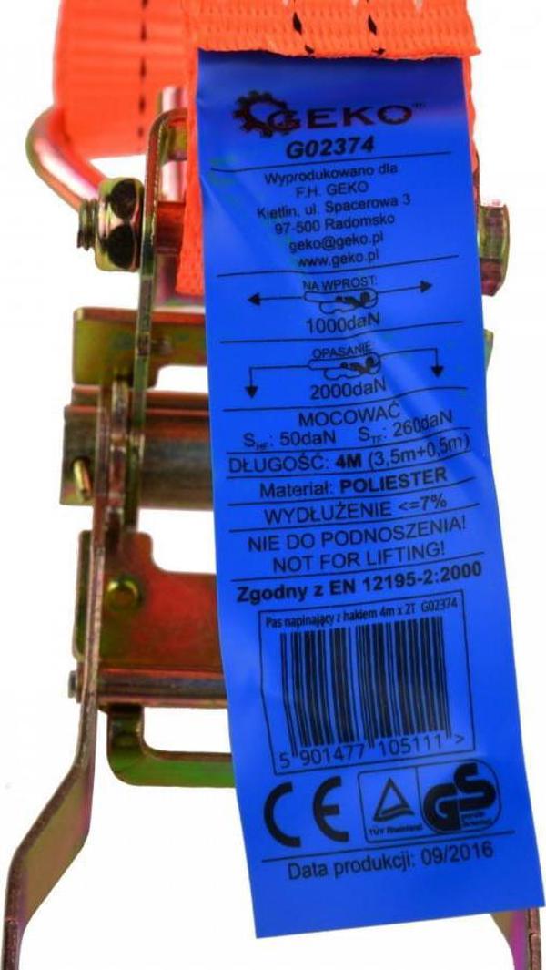 Ιμάντας Μεταφοράς Geko G02374 με Καστάνια, 4m, 2t, 35mm