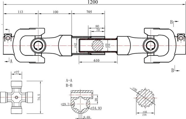 Geko Άξονας Μετάδοσης Κίνησης Φρέζας 120cm, 30-47 HP, 600 Nm