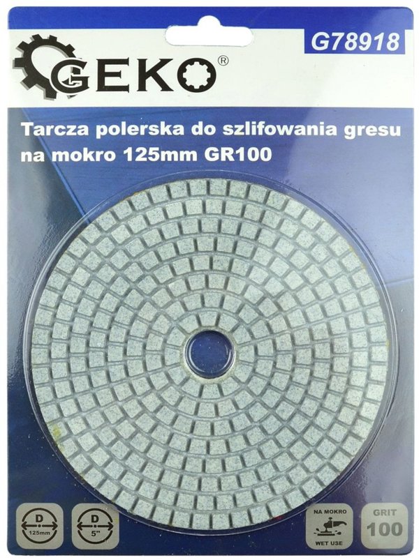 Geko Tarcza polerska do szlifowania gresu na mokro 125mm GR100 (5/250)