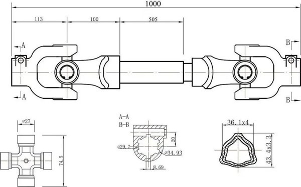 Geko Άξονας Μετάδοσης Ισχύος 100cm, Σωληνωτός, 500 Nm, για Μηχανές έως 45 HP