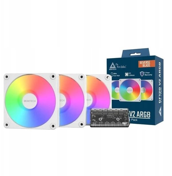 Montech GF120R V2 ARGB Ανεμιστήρας PC 120mm - 3er Pack, Reverse, Λευκό