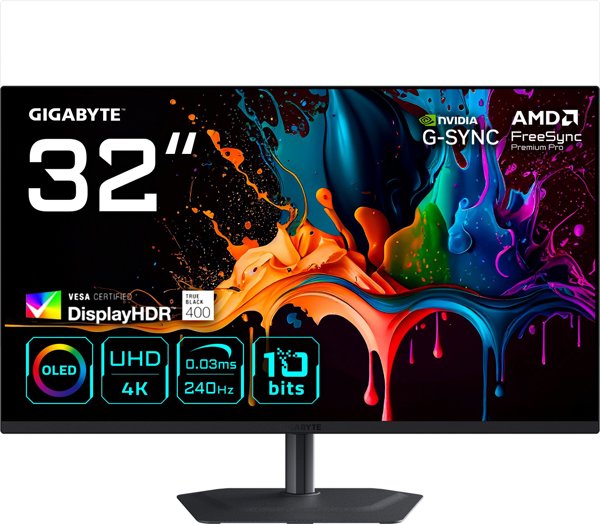Gigabyte MO32U2 EK | 31.5 " | OLED | UHD | 240 Hz | 0.03 ms | 3840 x 2160 pixels | 250 cd/m² | HDMI ports quantity 2