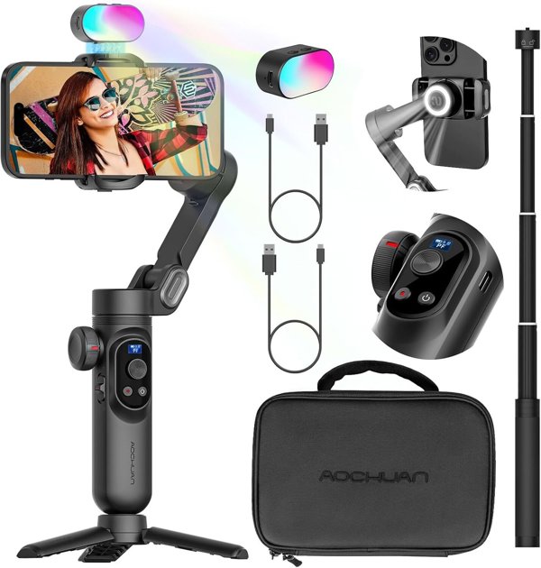 AOCHUAN X Pro Gimbal Smartphone, Σταθεροποιητής με Φωτισμό RGB, Μαύρο