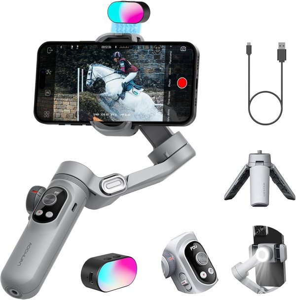 AOCHUAN X Pro Gimbal Σταθεροποιητής Smartphone με Φωτισμό RGB - Γκρι