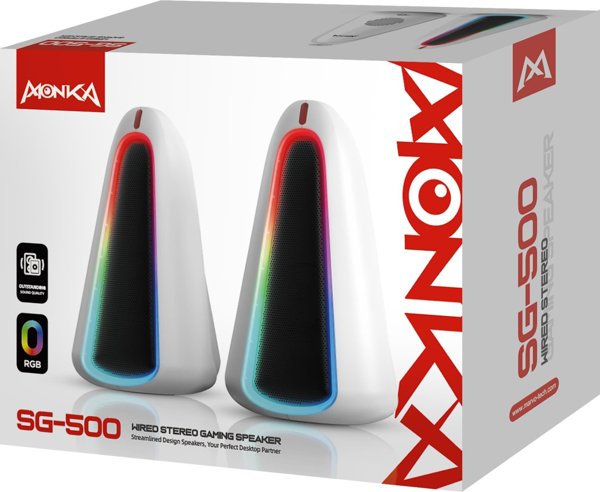 Marvo Ηχεία Υπολογιστή MONKA SG-500, 2.0, 6W, RGB Φωτισμός, Λευκά