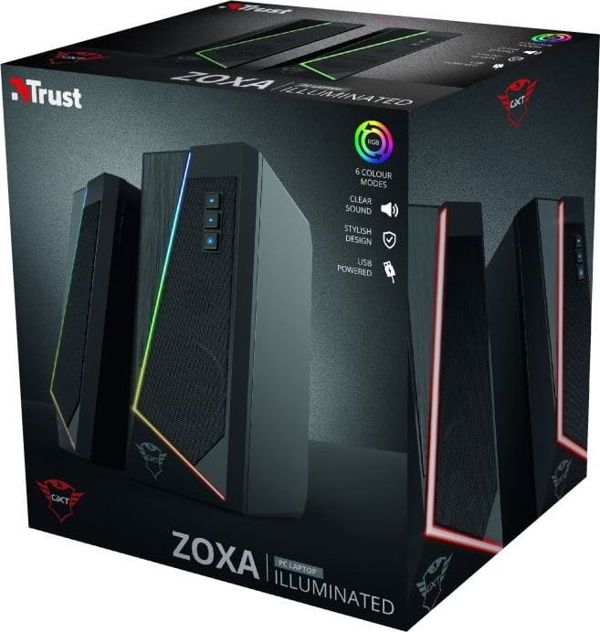 Trust GXT 609 Zoxa RGB Ηχεία Υπολογιστή 12W, Στερεοφωνικά, 6 Λειτουργίες Φωτισμού, Μαύρα