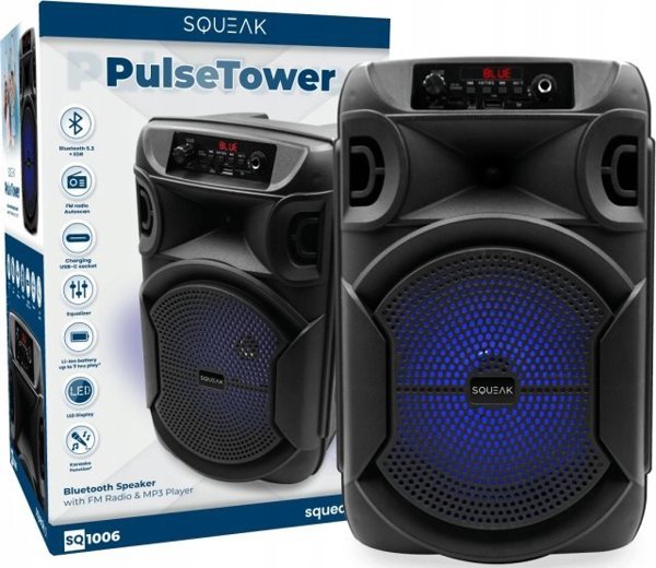 Squeak PulseTower SQ1006 Bluetooth 5.3 Ηχείο 1000W με Λειτουργία Καραόκε, Μαύρο