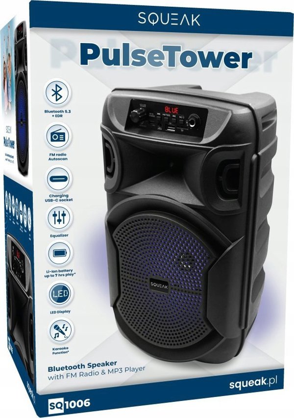 Squeak PulseTower SQ1006 Bluetooth 5.3 Ηχείο 1000W με Λειτουργία Καραόκε, Μαύρο