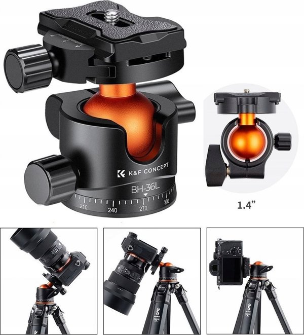 K&F Concept BH-36L Πανοραμική Κεφαλή Τριπόδου 3D, 16kg, Αλουμίνιο, Arca Swiss Type