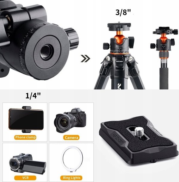 K&F Concept BH-36L Πανοραμική Κεφαλή Τριπόδου 3D, 16kg, Αλουμίνιο, Arca Swiss Type