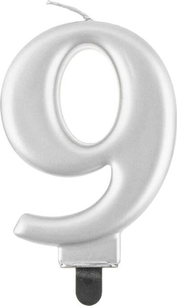 GoDan Κερί Γενεθλίων "9" ασημί 8cm