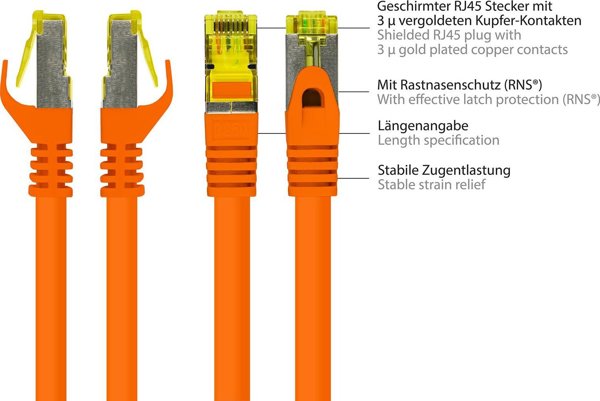 Good Connections Καλώδιο Δικτύου Patch RJ45 Cat.7 S/FTP, Halogen Free, 600MHz, Πορτοκαλί, 0.5m