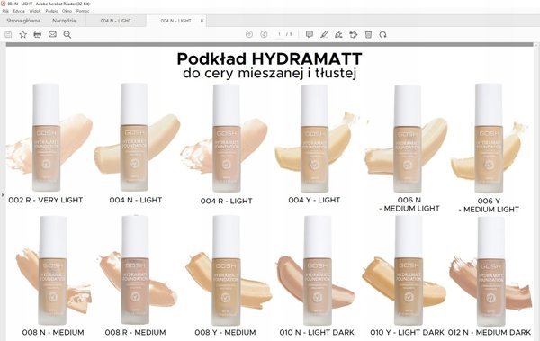 Gosh, Hydramatt, Matte, Liquid Foundation, 010Y, Light Dark, SPF15, 30 ml For Women