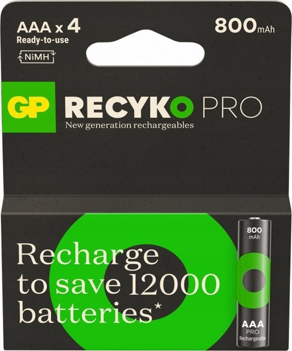 GP Επαναφορτιζόμενες Μπαταρίες Recyko Pro AAA 800mAh, Blister 4 Τεμαχίων