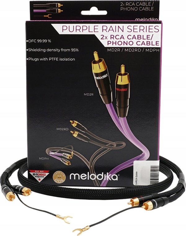 Melodika MDPHD05 Purple Rain Black Edition Καλώδιο 2xRCA Phono για Γραμμόφωνο με Γείωση 0,5m