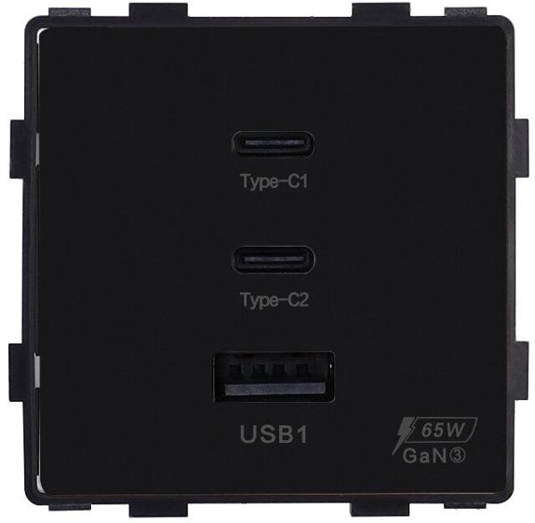 Greito krovimo rozetė Feelspot su USB+C+C jungtimis, 65W, juoda