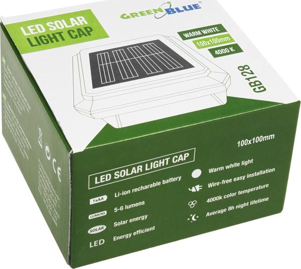 GreenBlue Ηλιακός Λαμπτήρας LED Κήπου GB128, 100x100mm, Πυραμιδική Στέγη, IP44, Ουδέτερο Λευκό Φως 4000K