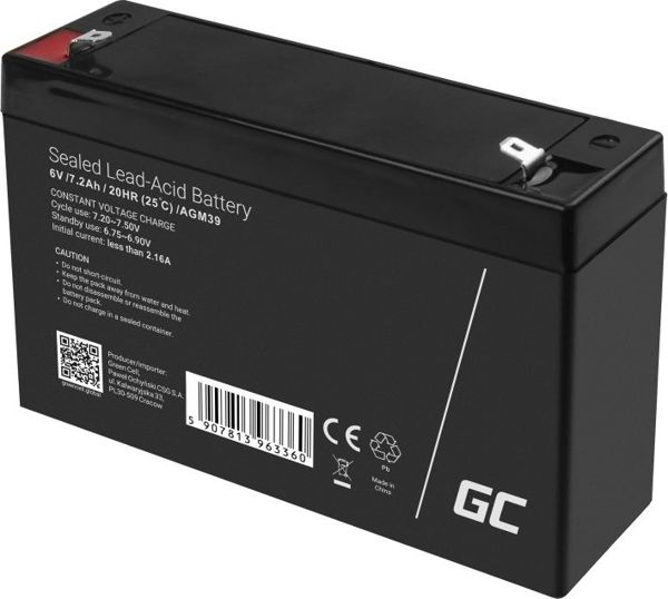Green Cell Μπαταρία AGM 6V 7.2Ah (AGM39) - Επαναφορτιζόμενη Μπαταρία Gel
