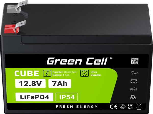 Green Cell CUBE Μπαταρία LiFePO4 7Ah 12.8V 89.6Wh (λιθιο-σιδηρο-φωσφορική) για UPS και Monitoring