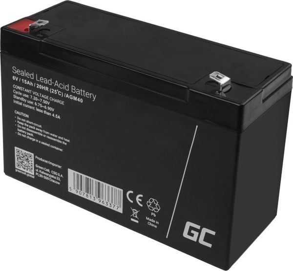 Green Cell Μπαταρία AGM 6V 15Ah (AGM40) - Επαναφορτιζόμενη Μπαταρία Gel 15,1x9,4cm