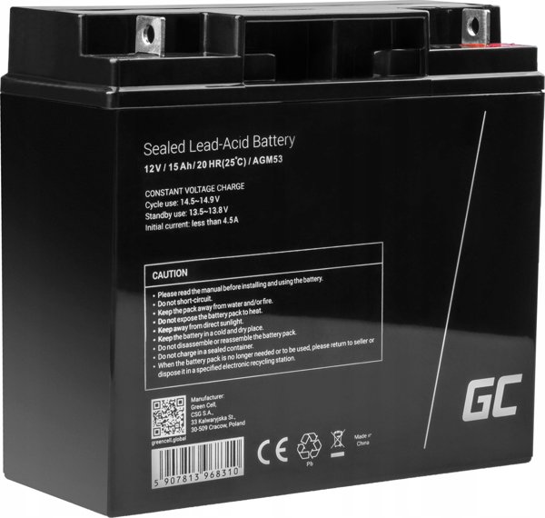 Green Cell Μπαταρία AGM VRLA 12V 15Ah Χωρίς Συντήρηση για Συστήματα Συναγερμού και Ταμειακές Μηχανές