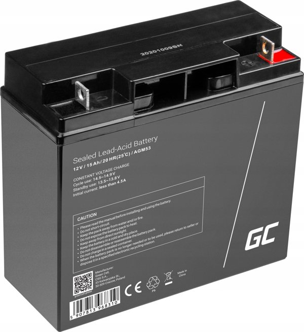 Green Cell Μπαταρία AGM VRLA 12V 15Ah Χωρίς Συντήρηση για Συστήματα Συναγερμού και Ταμειακές Μηχανές
