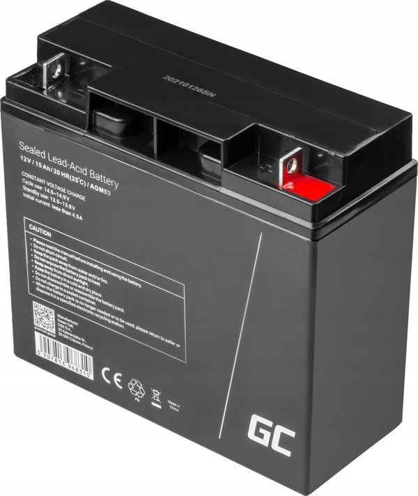 Green Cell Μπαταρία AGM VRLA 12V 15Ah Χωρίς Συντήρηση για Συστήματα Συναγερμού και Ταμειακές Μηχανές