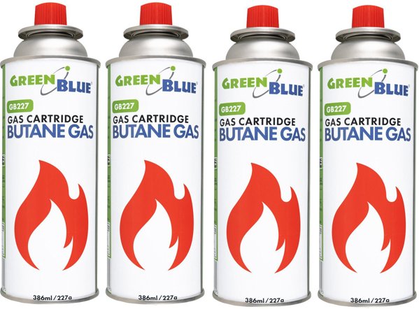 GreenBlue 4x φιάλες αερίου 227g, πιστοποιημένες Pi 0875, EN417, μπουτάν