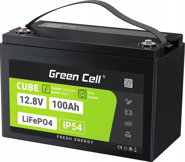 Green Cell CUBE Μπαταρία LiFePO4 100Ah 12.8V 1280Wh Λιθίου για Φωτοβολταϊκά, Τροχόσπιτα και Σκάφη