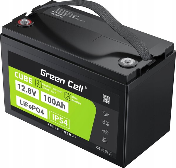 Green Cell CUBE Μπαταρία LiFePO4 100Ah 12.8V 1280Wh Λιθίου για Φωτοβολταϊκά, Τροχόσπιτα και Σκάφη