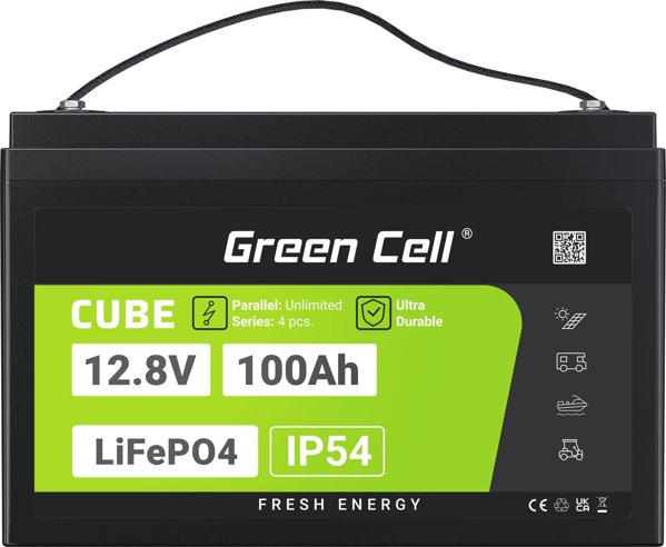 Green Cell CUBE Μπαταρία LiFePO4 100Ah 12.8V 1280Wh Λιθίου για Φωτοβολταϊκά, Τροχόσπιτα και Σκάφη