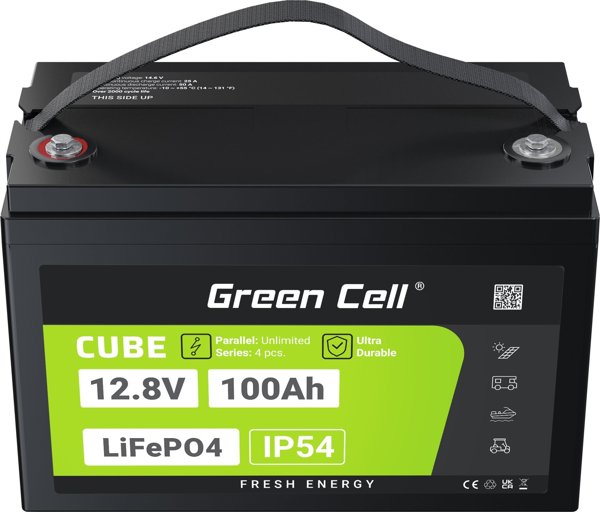 Green Cell CUBE Μπαταρία LiFePO4 100Ah 12.8V 1280Wh Λιθίου για Φωτοβολταϊκά, Τροχόσπιτα και Σκάφη