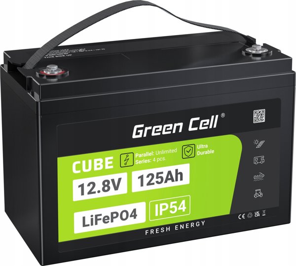 Green Cell CUBE Μπαταρία LiFePO4 125Ah 12.8V 1600Wh Λιθίου για Τροχόσπιτο, Ηλιακά Συστήματα & Σκάφος