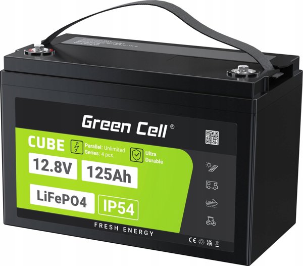 Green Cell CUBE Μπαταρία LiFePO4 125Ah 12.8V 1600Wh Λιθίου για Τροχόσπιτο, Ηλιακά Συστήματα & Σκάφος
