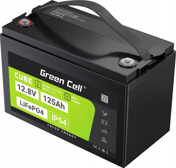 Green Cell CUBE Μπαταρία LiFePO4 125Ah 12.8V 1600Wh Λιθίου για Τροχόσπιτο, Ηλιακά Συστήματα & Σκάφος
