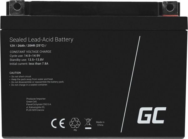 Green Cell Μπαταρία AGM 12V 26Ah (AGM35) - Επαναφορτιζόμενος Συσσωρευτής Υψηλής Απόδοσης