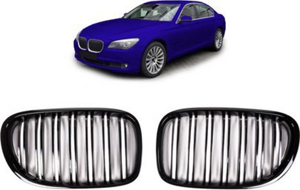 MTuning Αθλητική Μάσκα BMW 7 Series F01 F02 F03 F04 2008-2012, Διπλές Ραβδώσεις, Gloss Black