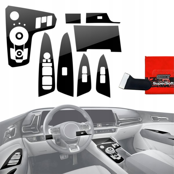 GrizzGlass Folia do wnętrza PianoSkin Black Glossy do Kia Sportage 5 Keyless Podgrzewane siedzenia (2021-2024) [12w1] (GRZ22748)