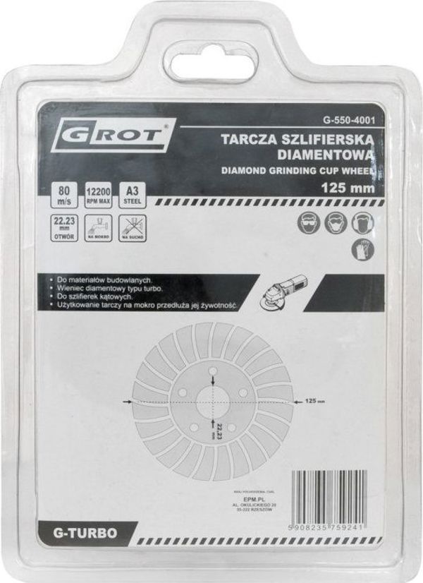 Διαμαντένιος Δίσκος Λείανσης Grot G-Turbo, 125mm, για Σκυρόδεμα και Πέτρα, Υγρή και Ξηρή Κοπή