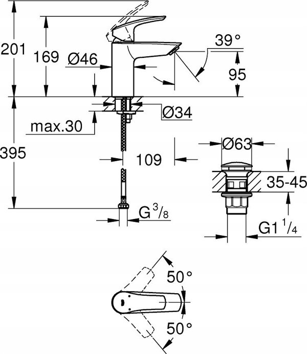 Grohe Grohe bateria umywalkowa Eurosmart rozmiar S czarny mat 239222433