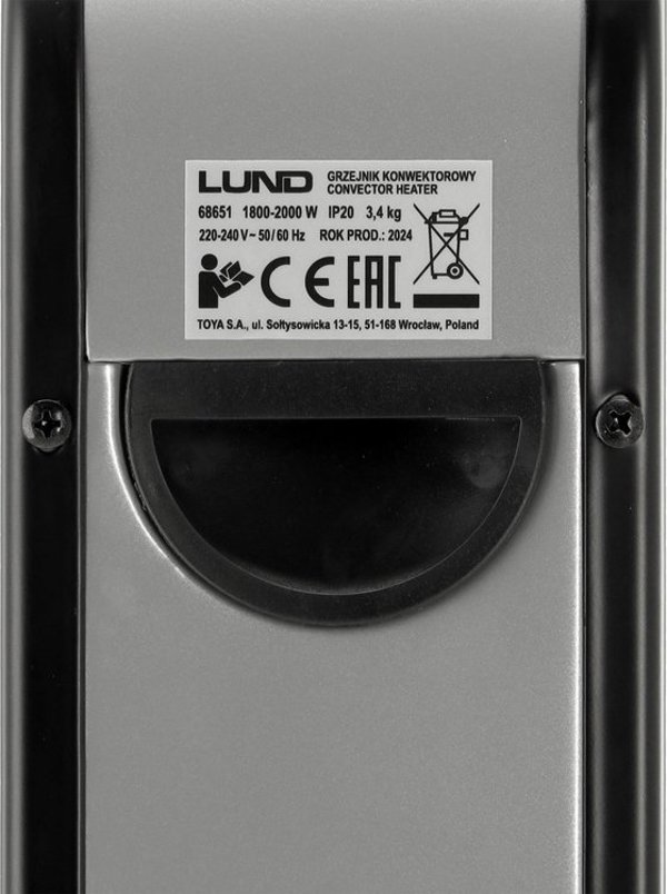 Grzejnik Toya LUND CONVECTOR HEATER 2000W BLACK
