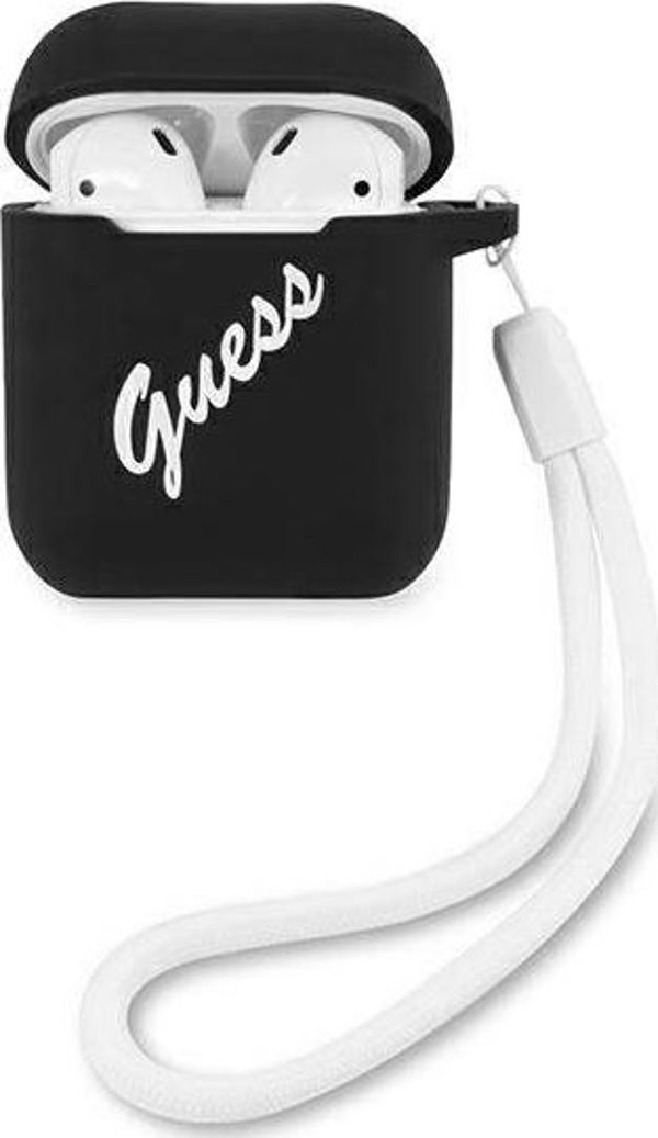 Guess Θήκη AirPods 1/2 Vintage Σιλικόνης με Κορδόνι - Μαύρο