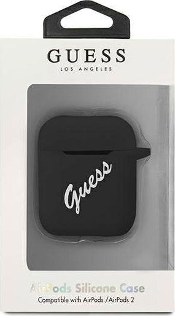Guess Θήκη AirPods 1/2 Vintage Σιλικόνης με Κορδόνι - Μαύρο