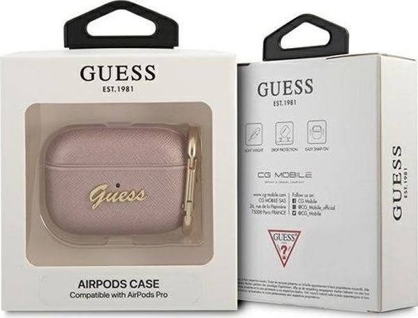 Guess Θήκη AirPods Pro Saffiano Script Metal Collection, Ροζ, Οικολογικό Δέρμα