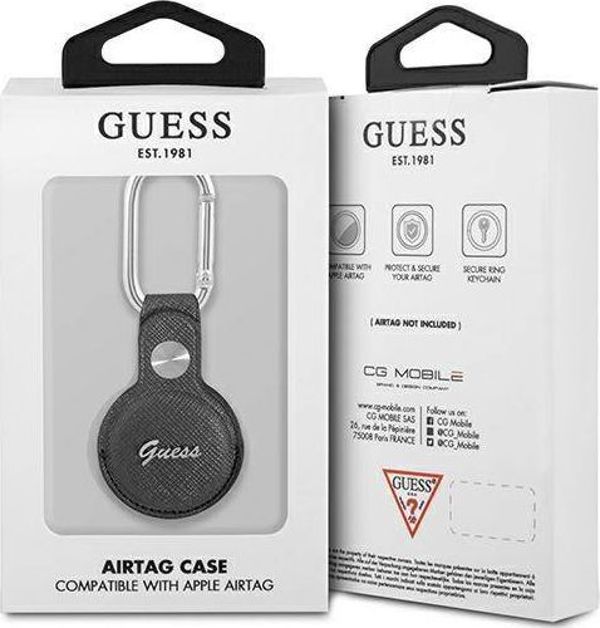 Guess Etui Guess GUATPSASRSG Apple AirTag szary/grey Saffiano Vintage Script