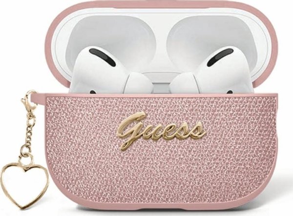 Guess Metallic Script Charm Case for AirPods 4 Pink