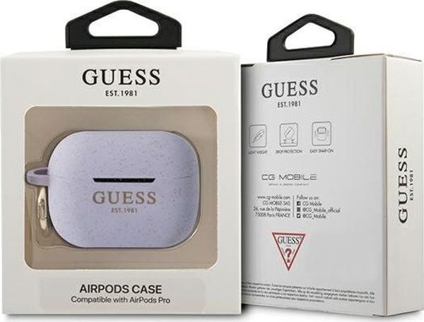 Guess Θήκη AirPods Pro Silicone Glitter - Μωβ Προστατευτικό Κάλυμμα Σιλικόνης