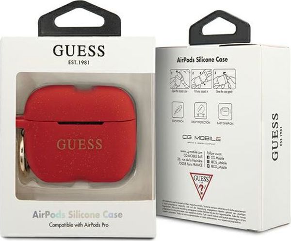 Guess Etui ochronne GUACAPSILGLRE Silicone Glitter do AirPods Pro czerwone